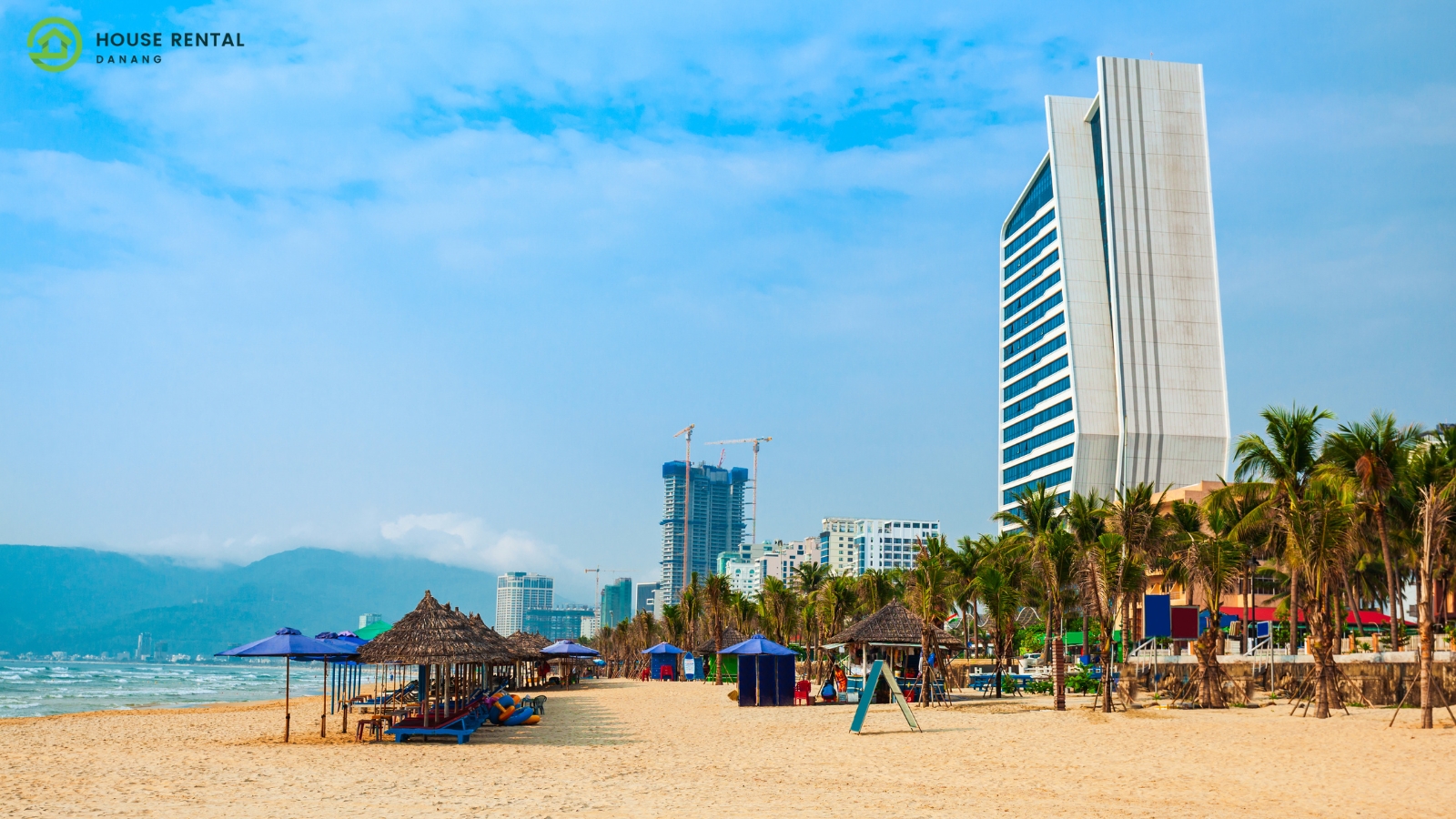 A beach with umbrellas in Da Nang.