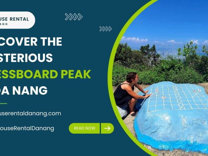Enjoy a captivating game of chess on an outdoor chessboard-shaped rock near a statue, with a breathtaking landscape and sky in the background. Discover the magic of Ban Co Peak in Da Nang.
