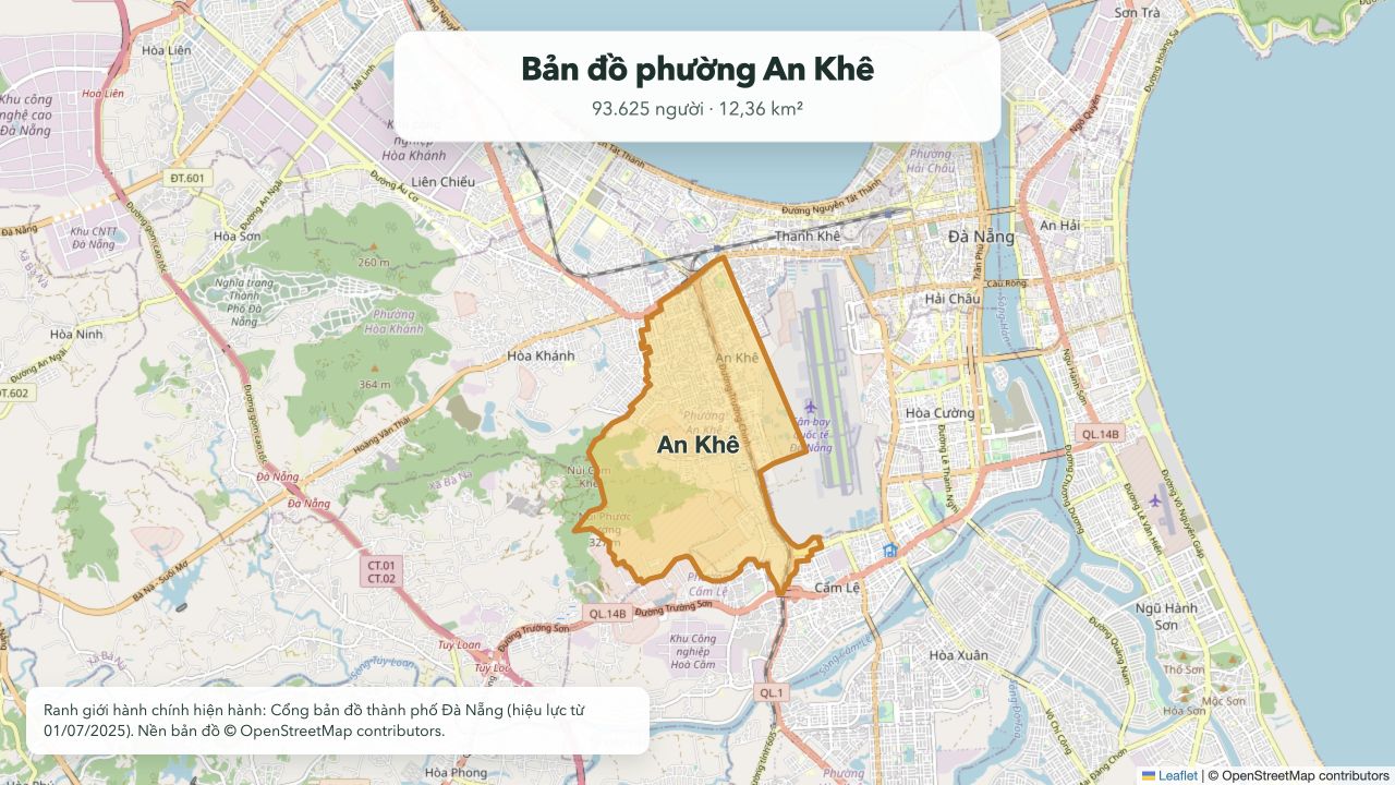 Bản đồ ranh giới phường An Khê hiện hành tại thành phố Đà Nẵng