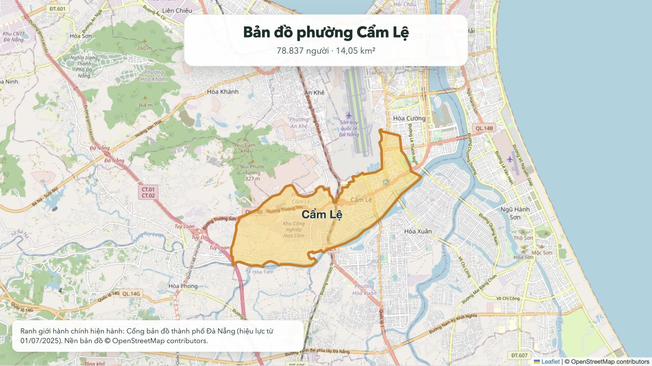 Bản đồ ranh giới phường Cẩm Lệ hiện hành tại thành phố Đà Nẵng