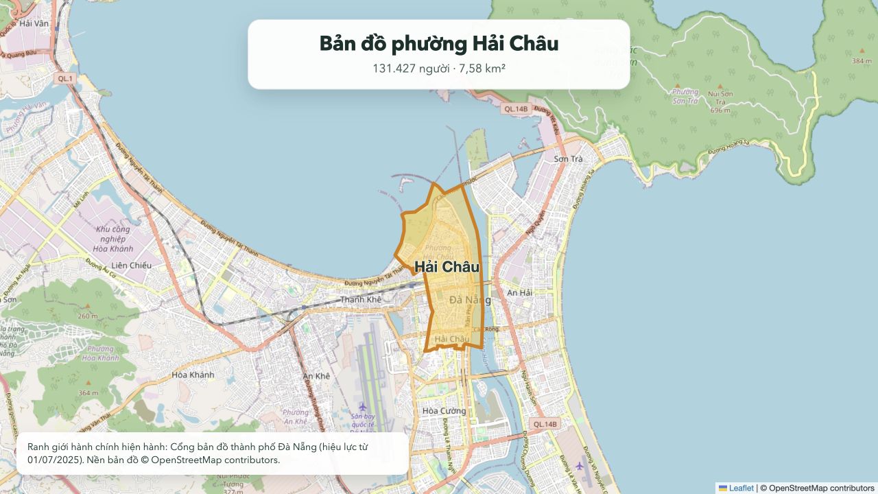 Bản đồ ranh giới phường Hải Châu hiện hành tại thành phố Đà Nẵng