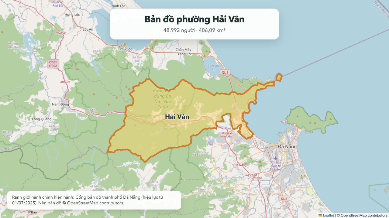 Bản đồ ranh giới phường Hải Vân hiện hành tại thành phố Đà Nẵng