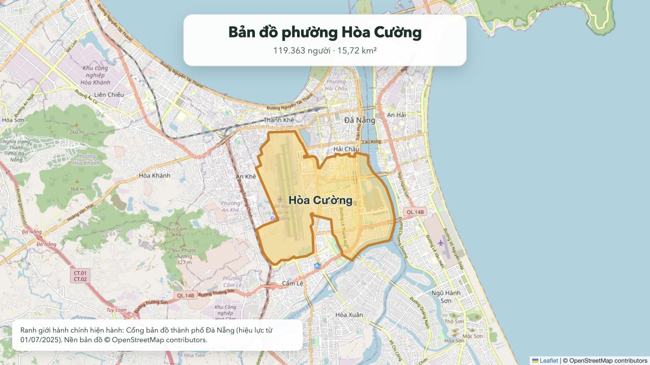 Bản đồ ranh giới phường Hòa Cường hiện hành tại thành phố Đà Nẵng