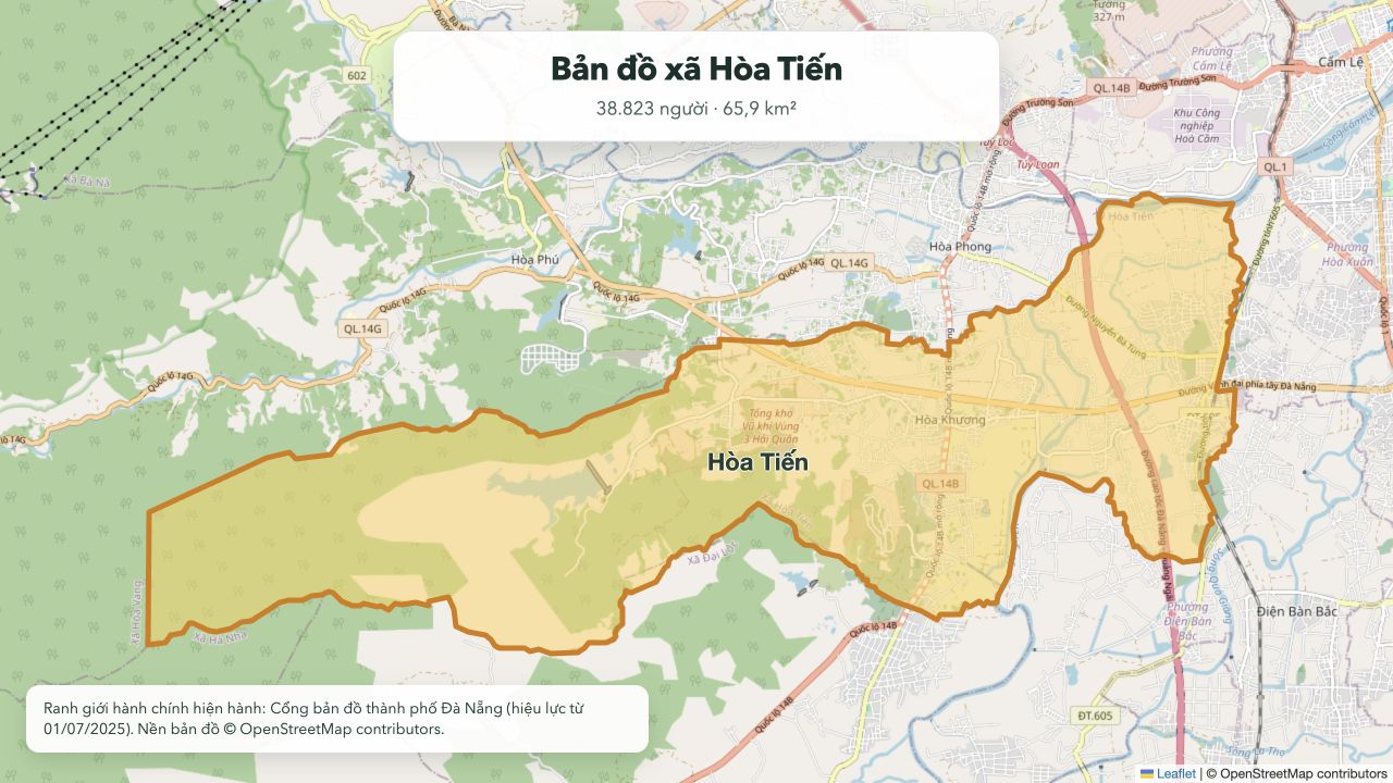 Bản đồ ranh giới xã Hòa Tiến hiện hành tại thành phố Đà Nẵng