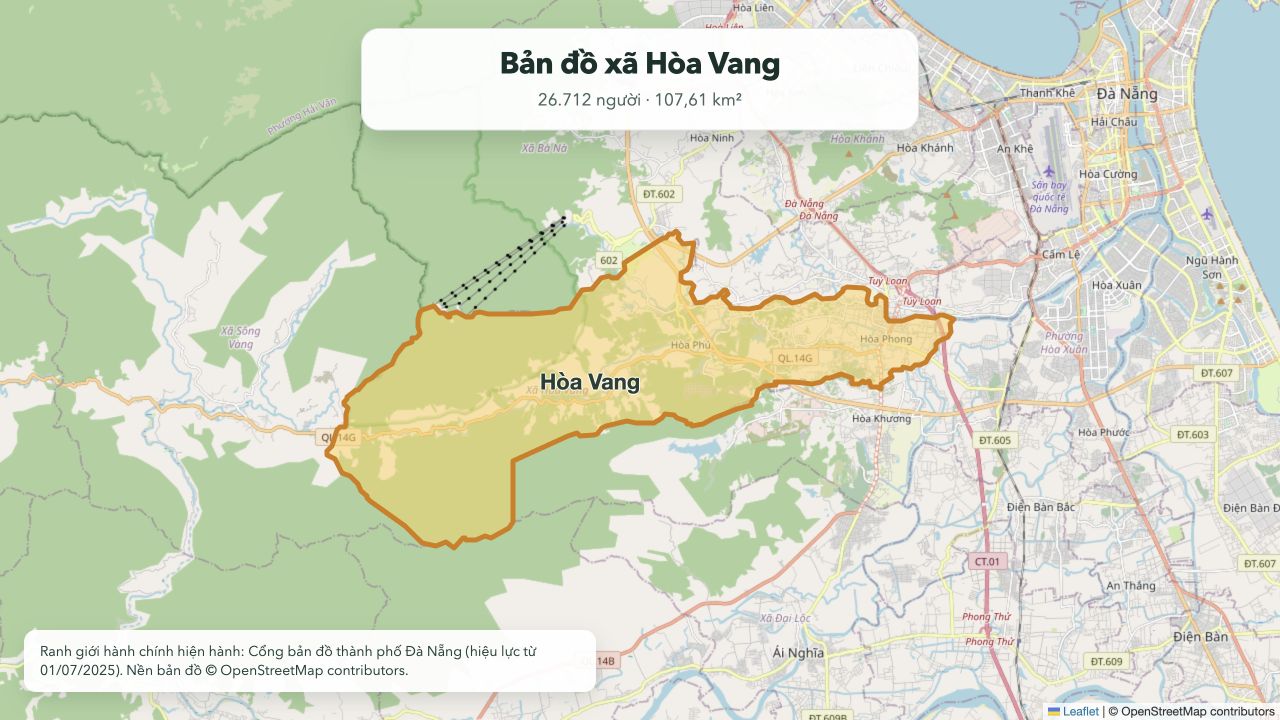Bản đồ ranh giới xã Hòa Vang hiện hành tại thành phố Đà Nẵng