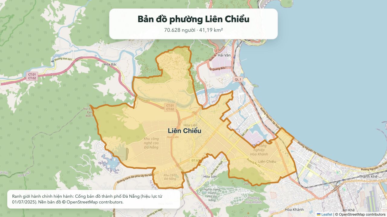 Bản đồ ranh giới phường Liên Chiểu hiện hành tại thành phố Đà Nẵng