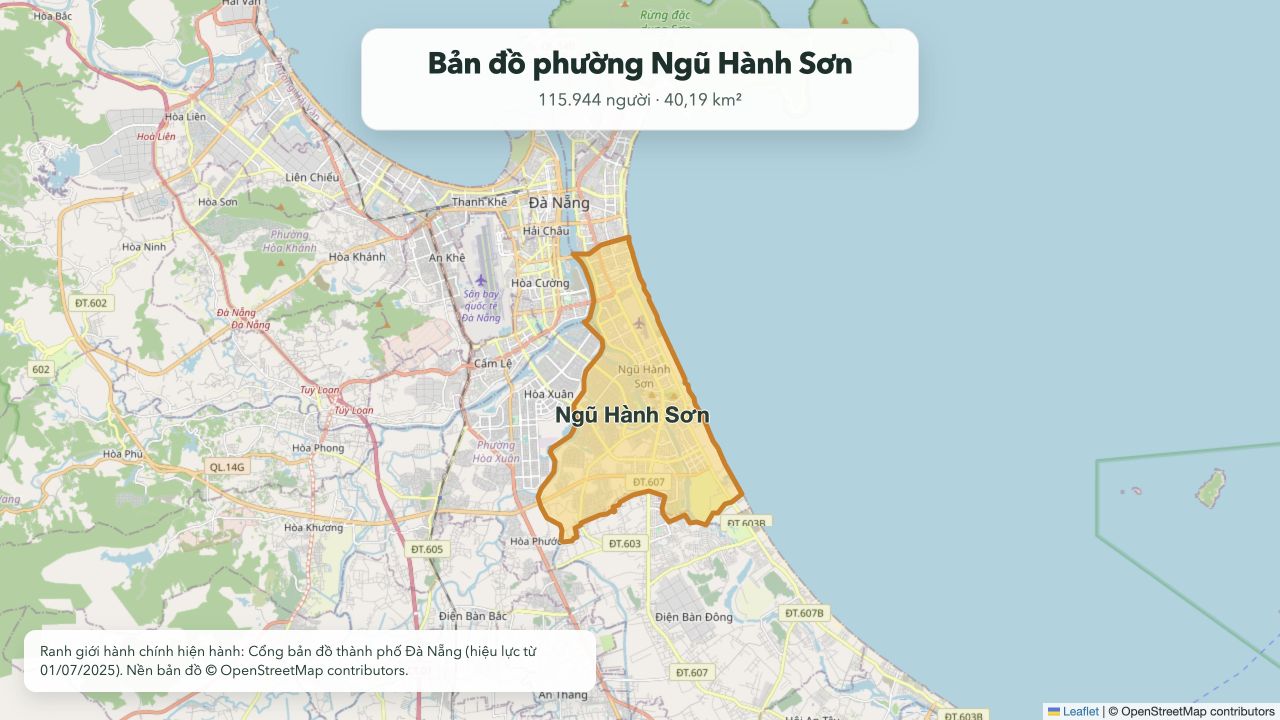 Bản đồ ranh giới phường Ngũ Hành Sơn hiện hành tại thành phố Đà Nẵng