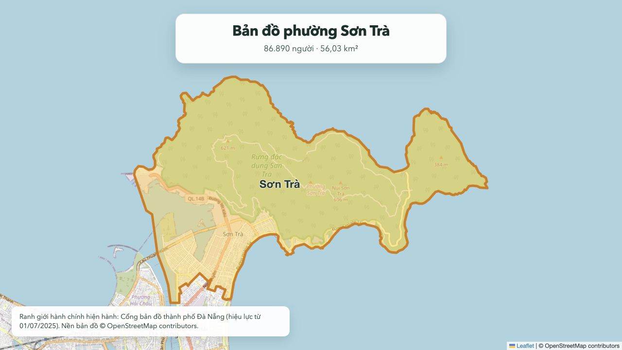 Bản đồ ranh giới phường Sơn Trà hiện hành tại thành phố Đà Nẵng