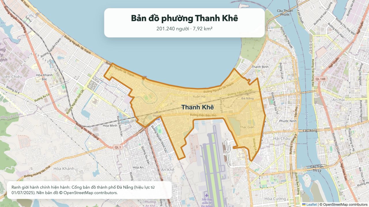 Bản đồ ranh giới phường Thanh Khê hiện hành tại thành phố Đà Nẵng