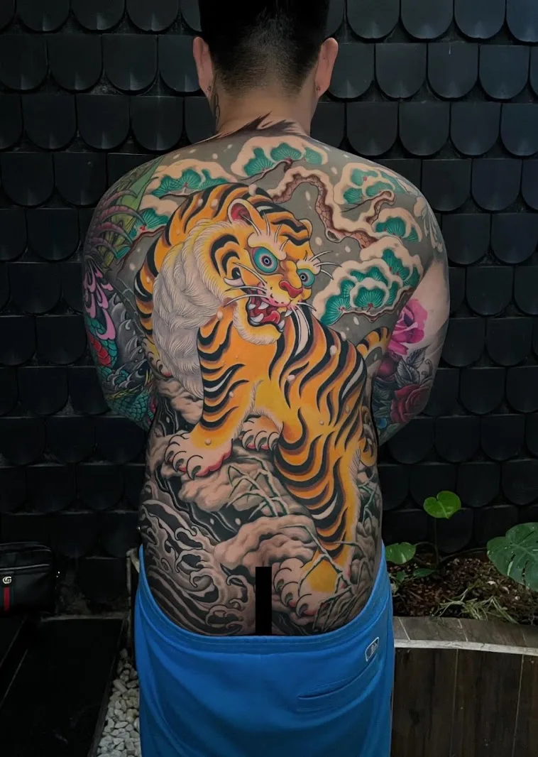 Hình xăm hổ kín lưng phong cách Nhật Bản, tác phẩm tại BOM Tattoo Studio