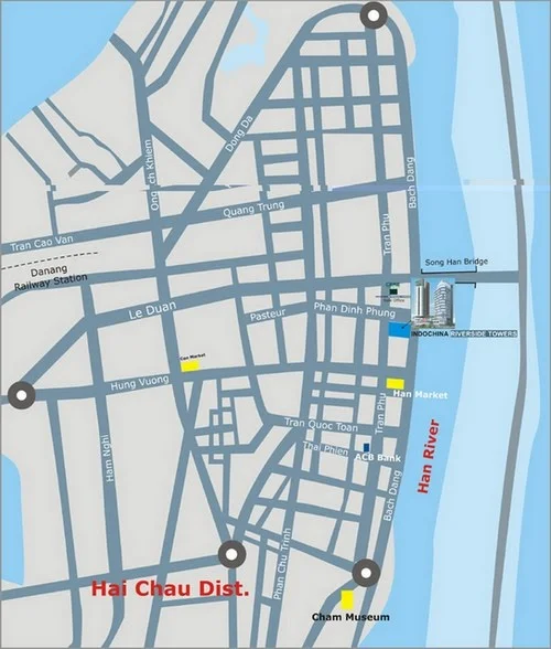 Map showing Indochina Riverside Towers in Da Nang