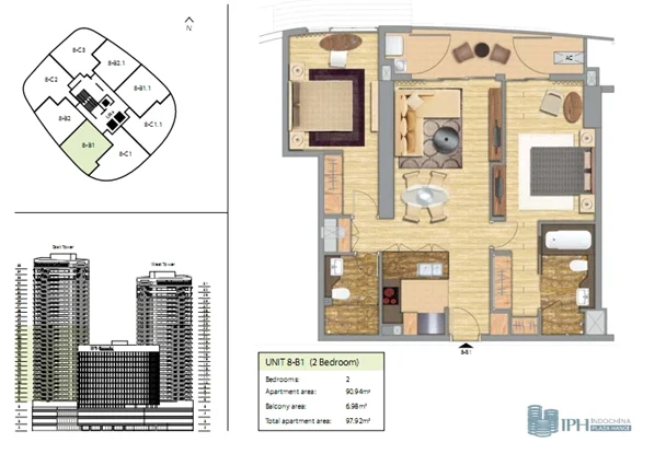 Indochina Riverside Towers two-bedroom apartment floor plan